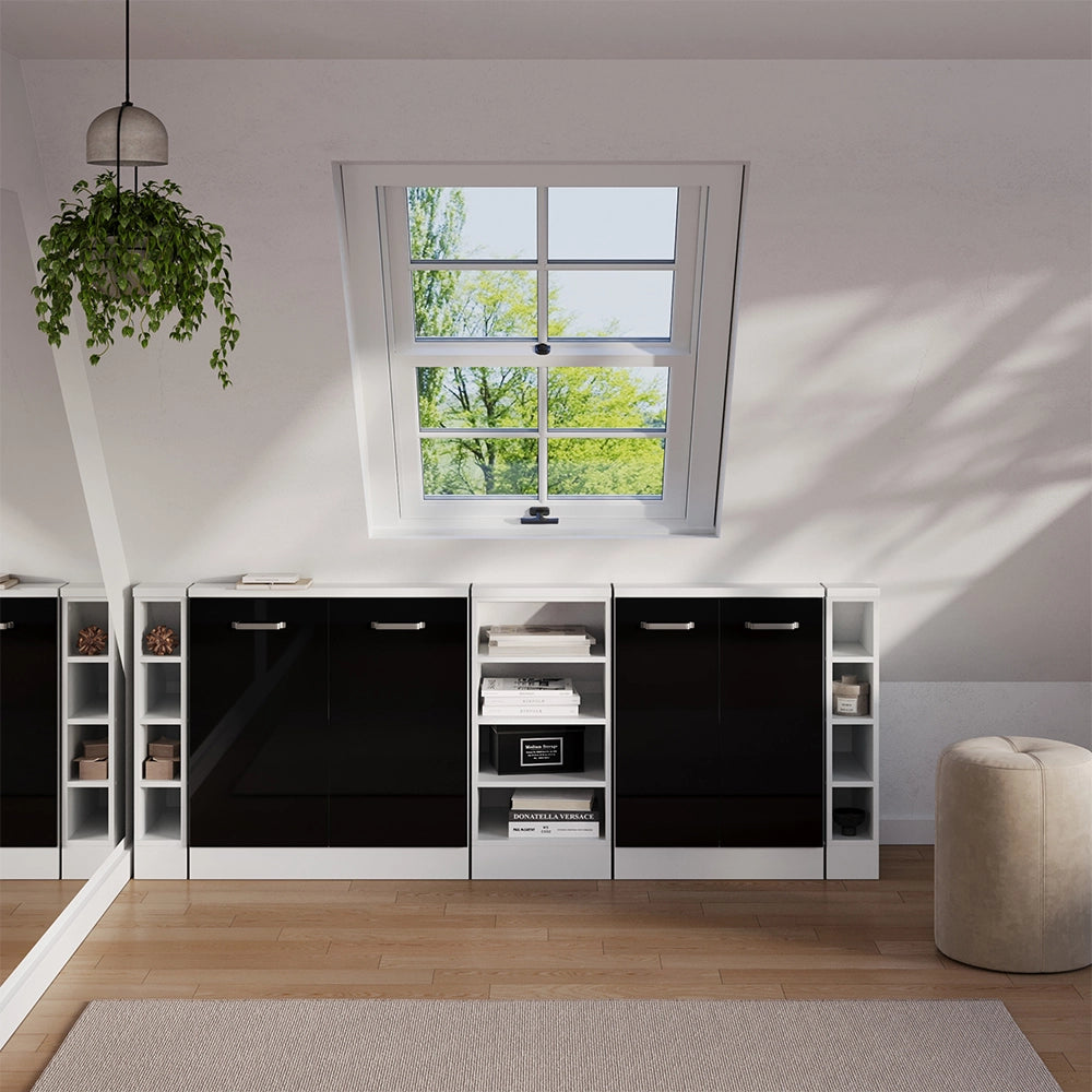 Set di mobili sottotetto Rion Nero lucido/Bianco Set di 5 Vicco