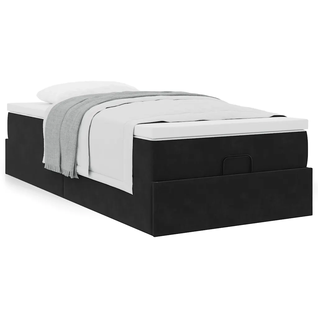 Struttura Letto Pouf con Materasso Nero 100x200 cm Velluto 3311167