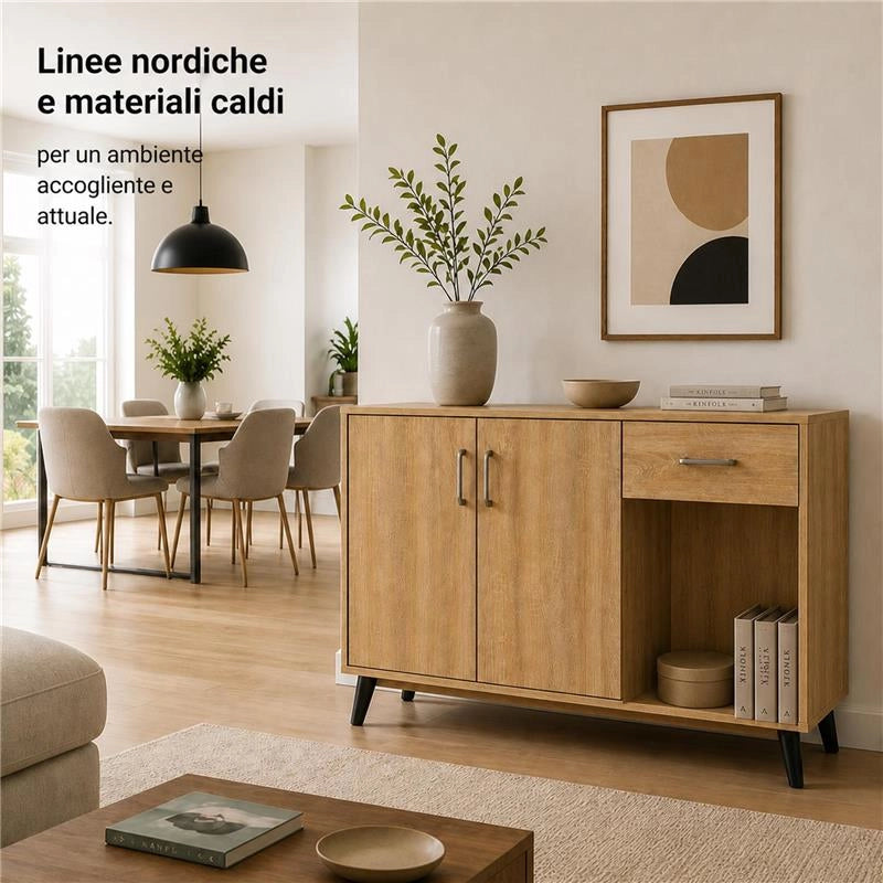 MOBILE IN MDF ROVERE CON DUE ANTE, RIPIANO E CASSETTO MISURE: 120X38X74CM
