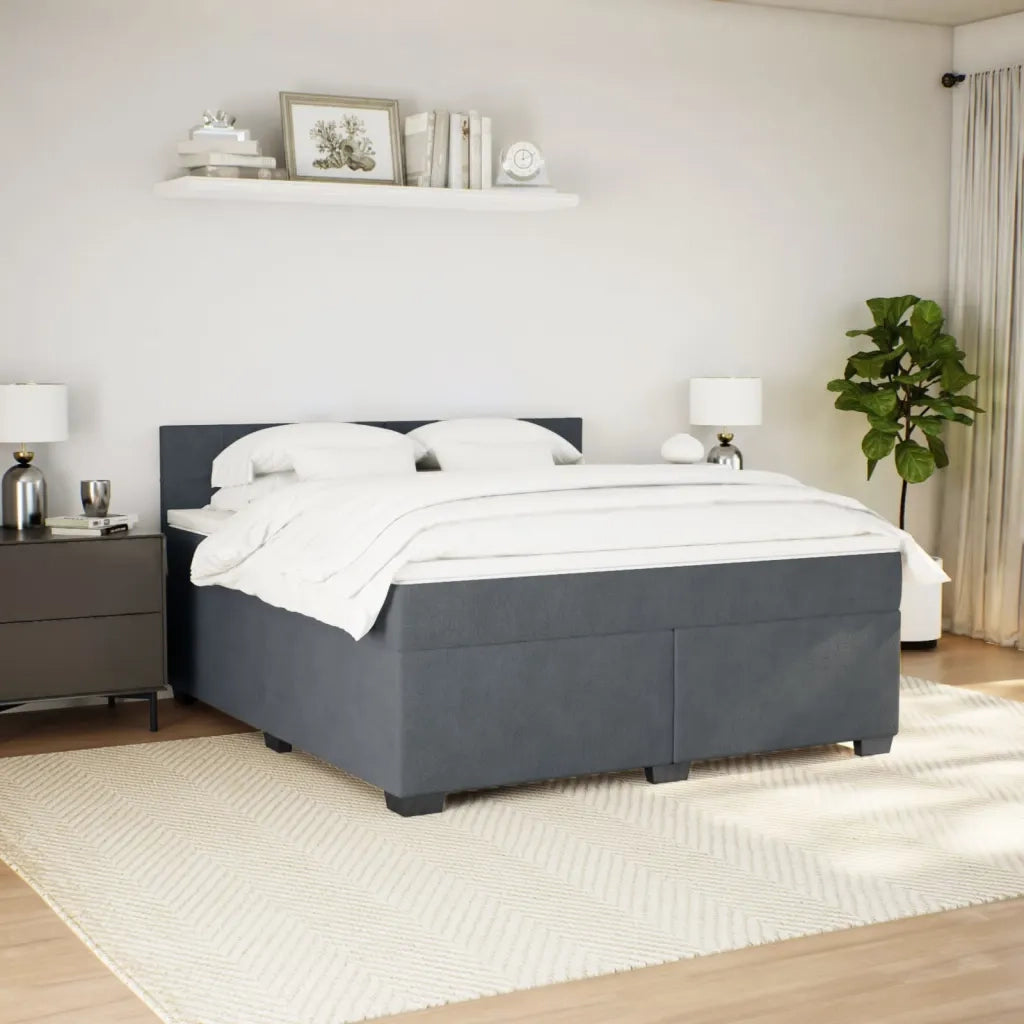Giroletto a Molle con Materasso Grigio Scuro 180x200 cm Velluto