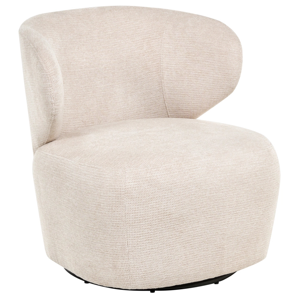 Poltrona d'accento Beige Poliestere Rivestita Girevole Moderna Grande Seduta Quadrata Schienale Curvo
