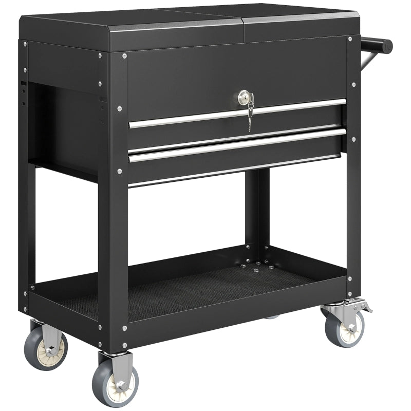 CARRELLO PORTA ATTREZZI CON CASSETTI BLOCCABILI 77,5-130 x 38 x 80 cm ACCIAIO NERO