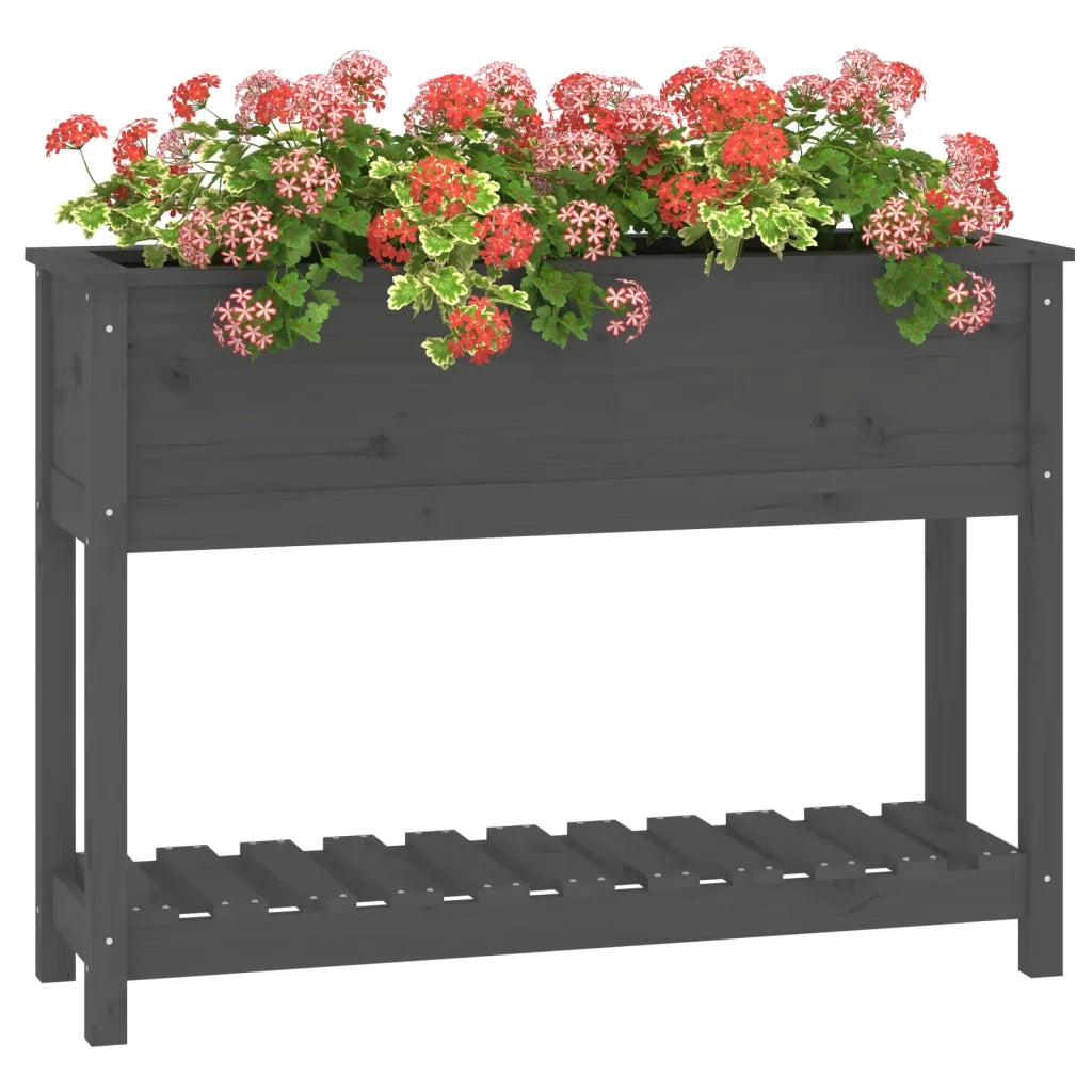 Fioriera con Mensola Grigia 111,5x34,5x81cm Legno Massello Pino 823768