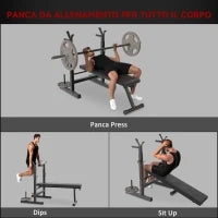 Panca Pesi Pieghevole con 8 Altezze Regolabili e Supporto Bilanciere in Acciaio e PU, 140x73x98-122 cm, Grigio
