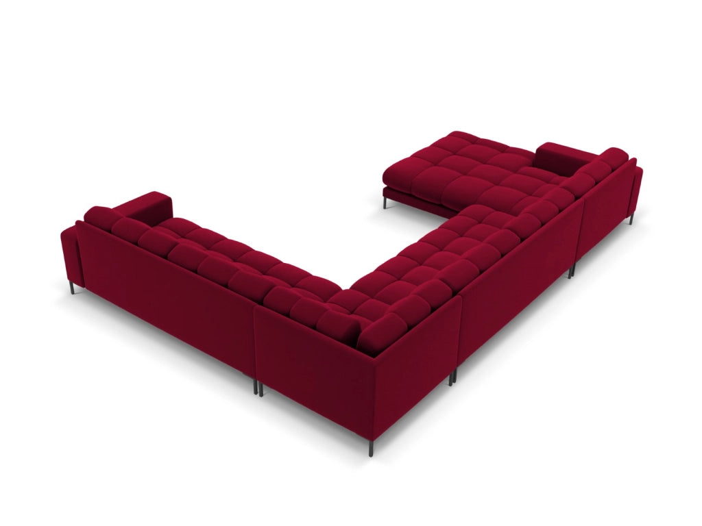 Cosmopolitan Design - Divano panoramico destro "Bali" 7 posti in velluto rosso 