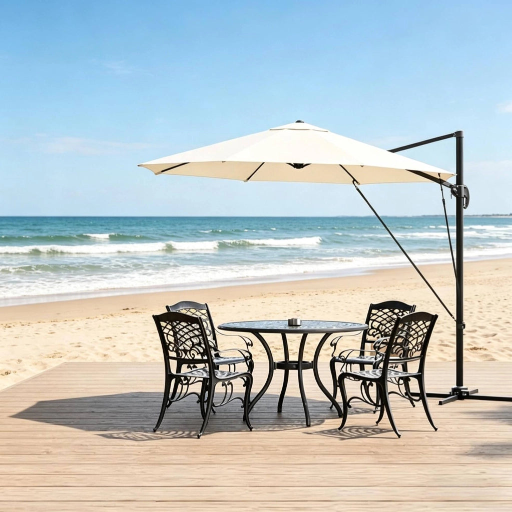 Ombrellone da giardino 3 m beige orientabile a 360° con base a croce e copertura