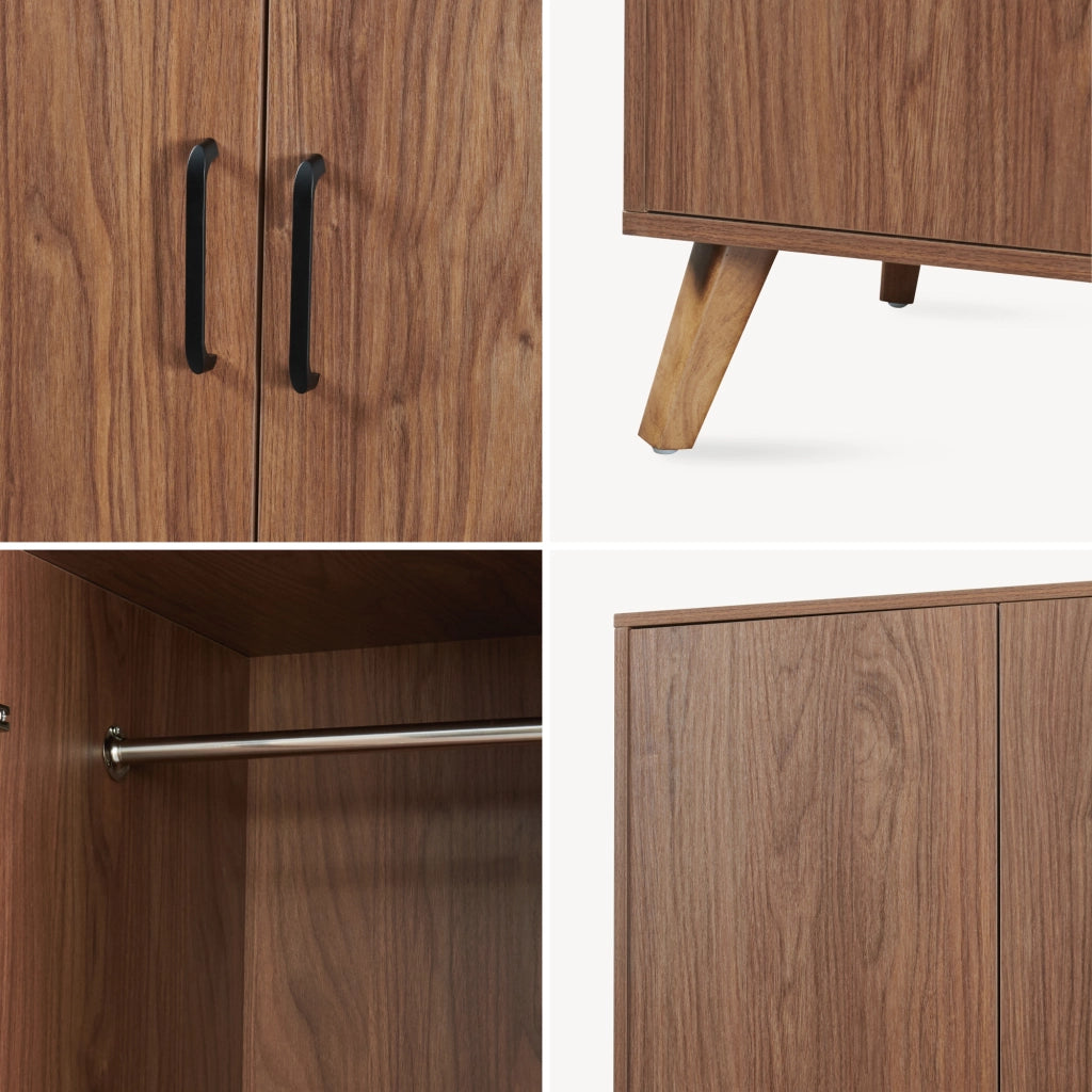 Armadio Guardaroba Norg con 2 Ante e 5 Scomparti 191x120x52 cm - Effetto Noce [en.casa]