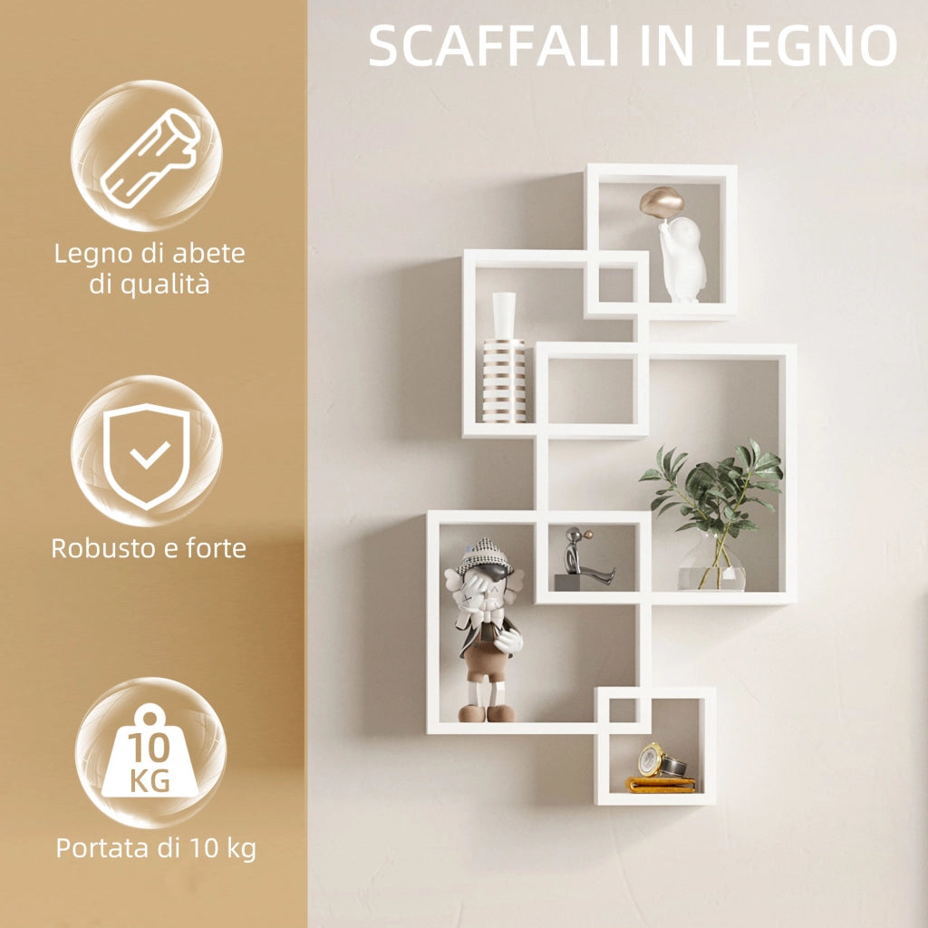 Libreria Moderna con Cubi in Legno ¨C Minimal ¨C Bianco 49.5x10.2x86cm