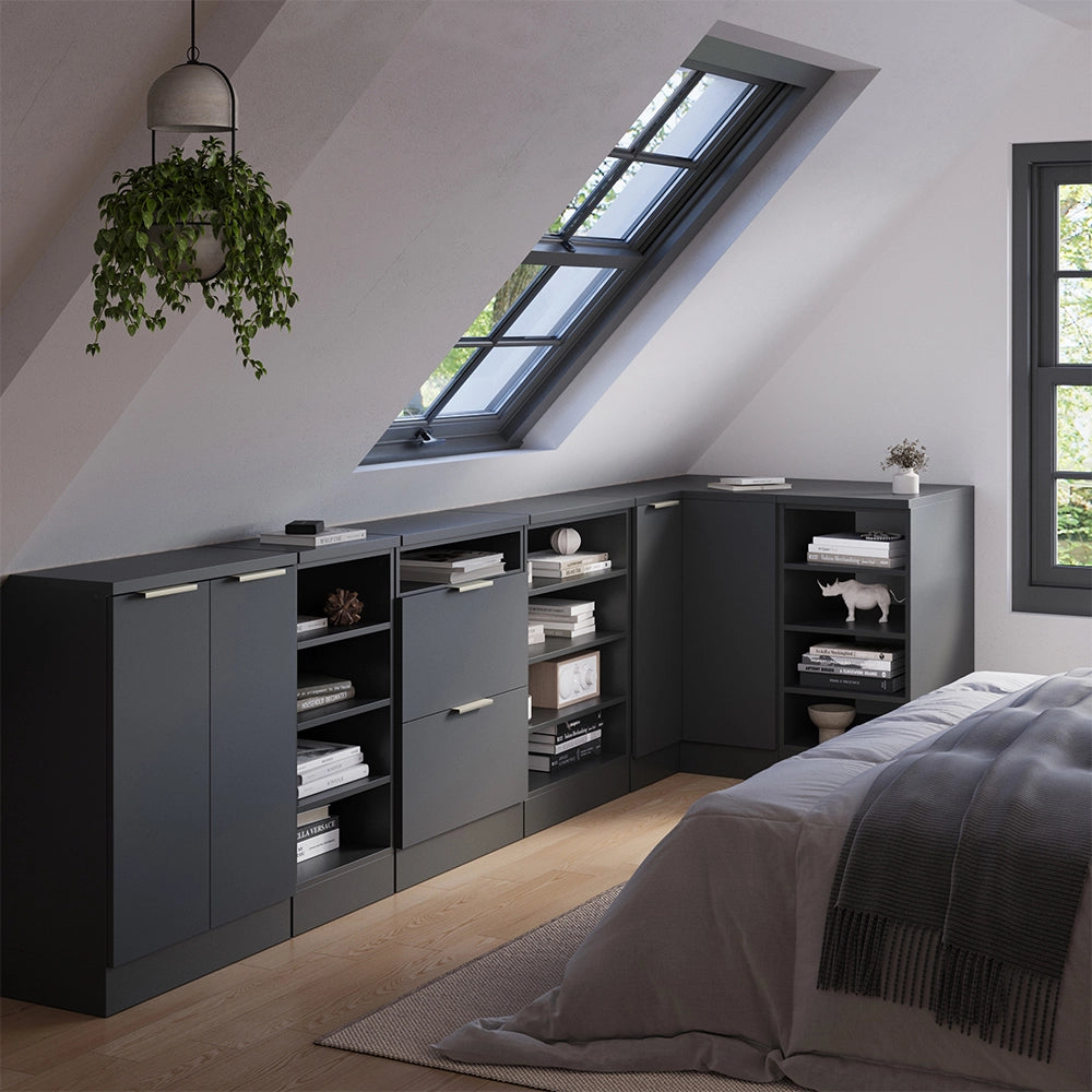 Mobile cucina angolare per sottotetto R-Line Antracite-oro/Antracite 75.6 cm con 1 porta, carcassa dell’armadio profondità 60 cm Vicco