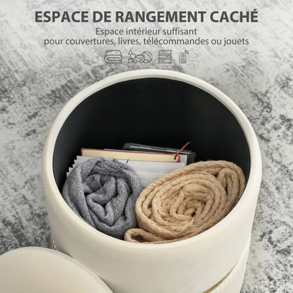 Pouf con ripostiglio in velluto ¨C zephmum ¨C 36x36x44 cm beige