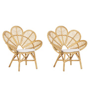 Set di 2 sedie pavone cuscino in cotone rattan beige giardino all'aperto per interni boho