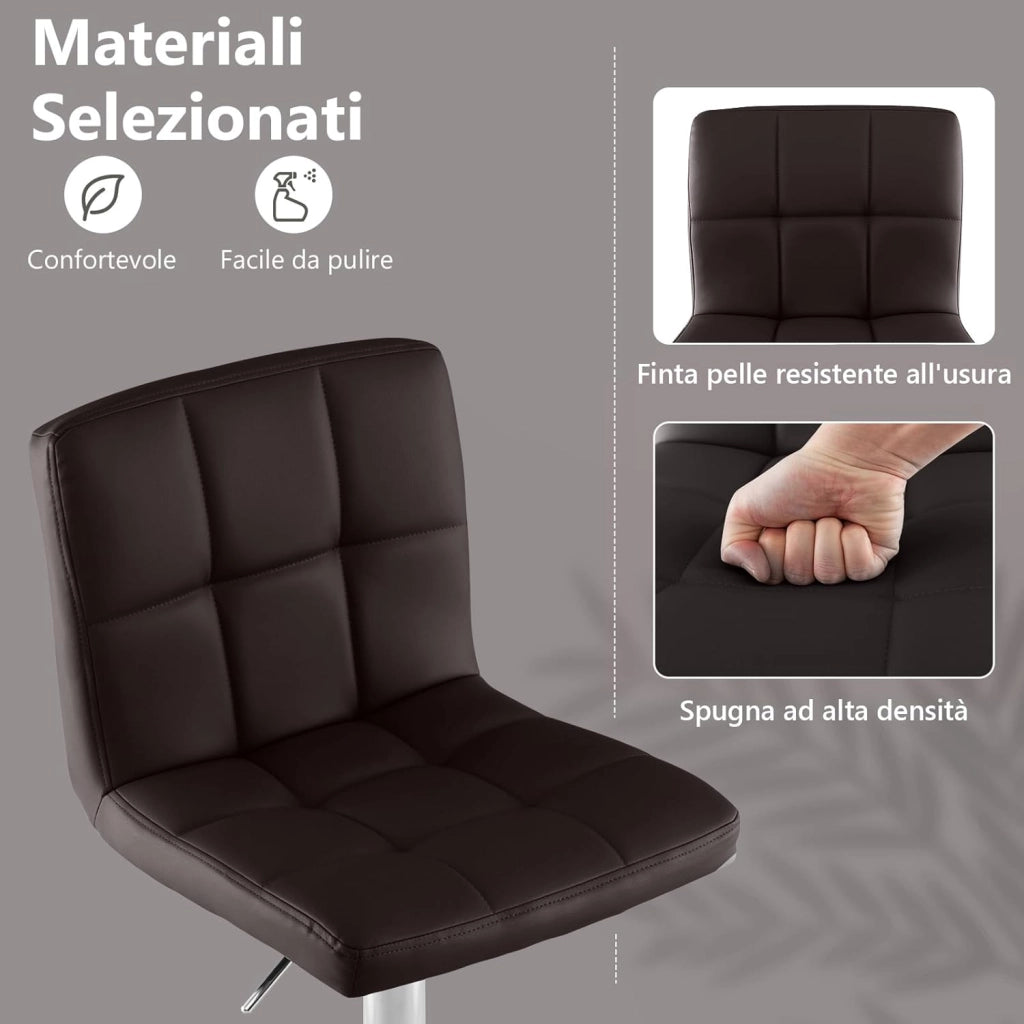 Set di 2 Sgabelli da Bar in Ecopelle Altezza Regolabile, Seduta Girevole a 360°, Poggiapiedi e Base Metallica Antiscivolo, Sgabelli da Pranzo per Isola Cucina Bar, Portata 150 kg (Marrone,2)