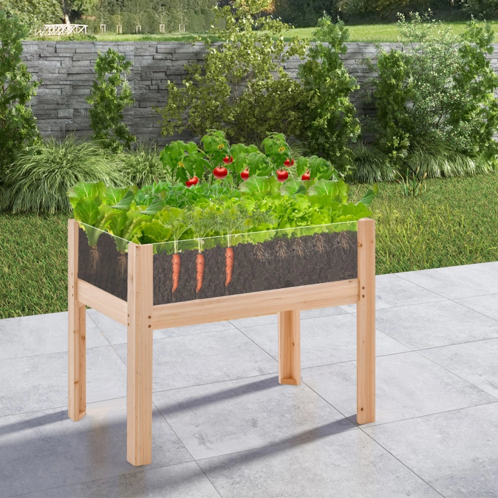 Fioriera rialzata da giardino in legno con gambe fori di drenaggio e pannelli in acrilico, Fioriera da esterno Naturale 100x59x77cm-Fioriere