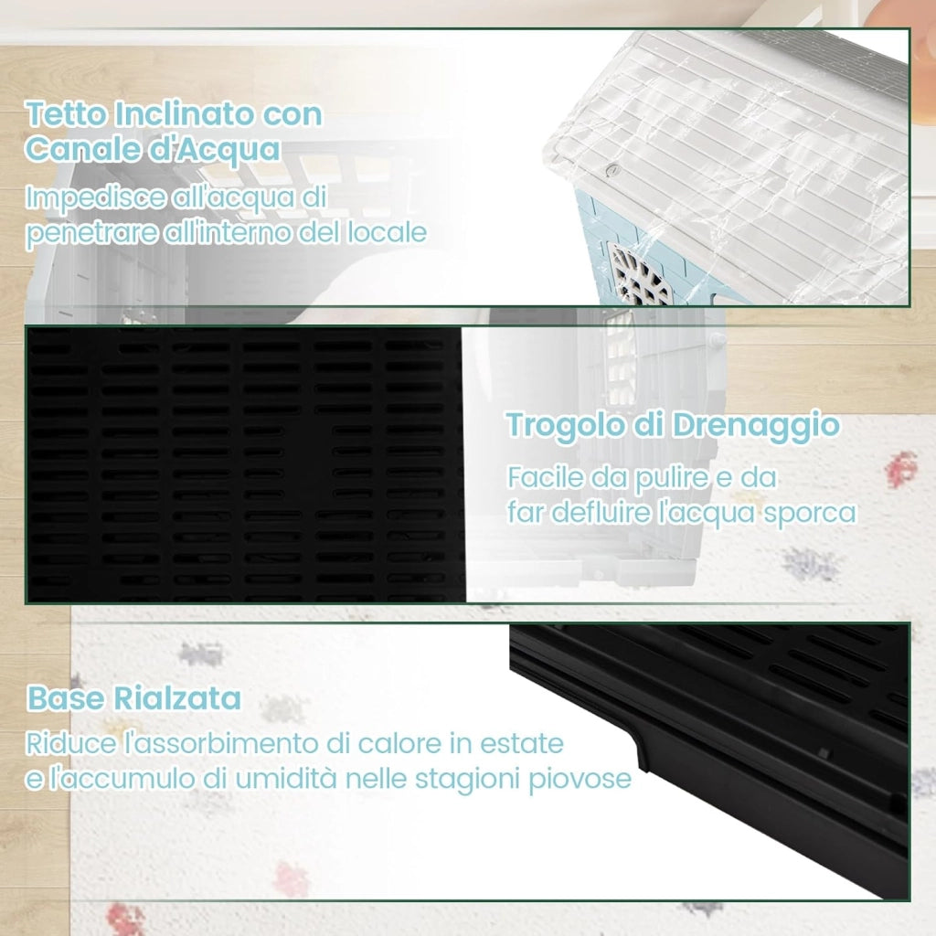 Cuccia per Cani da Esterno ed Interno, Casetta Impermeabile e Ventilata con Vassoio Toilette Rimovibile, Porta Bloccabile, 3 Finestre e Tetto a Pendenza, per Cani di Piccoli e Gatti (Blu)