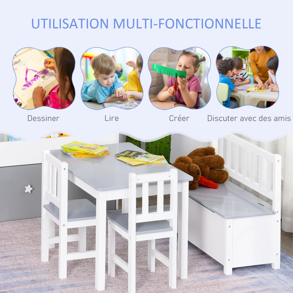 Tavolo da pranzo per bambini con set sedie ¨C zephmum ¨C bianco grigio MDF pino