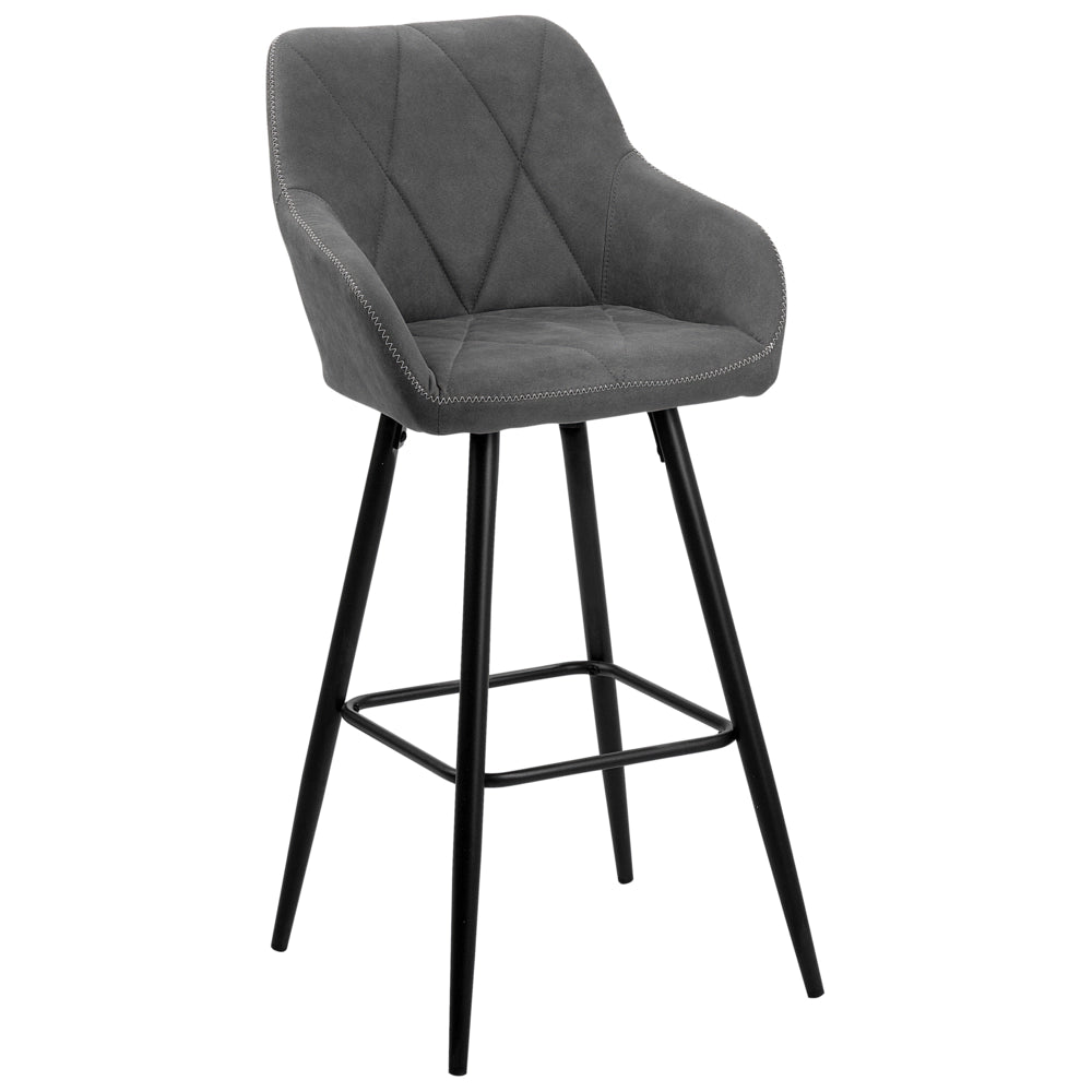 Set di 2 sgabelli da bar rivestiti in tessuto grigio con braccioli schienale trapuntato gambe in metallo Nero
