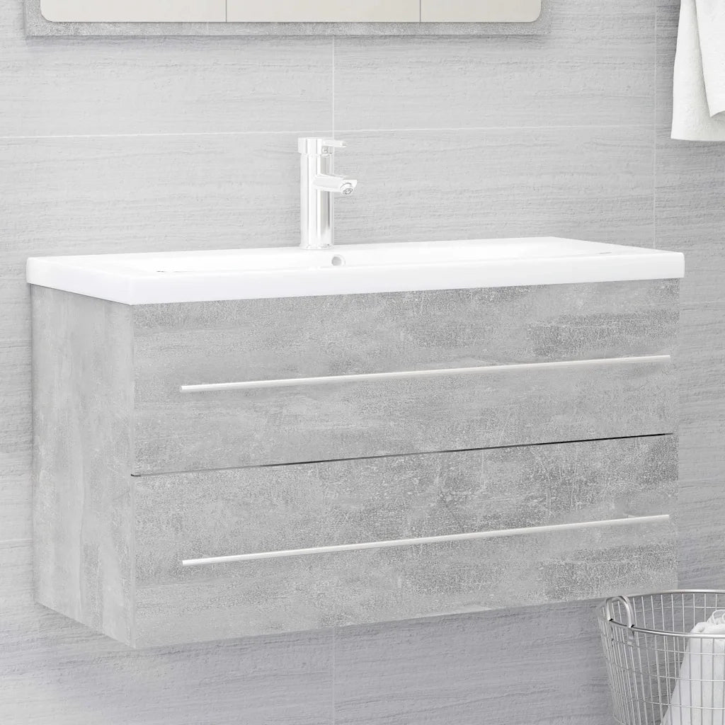 Set Mobili da Bagno | Armadio da bagno 2 pz Grigio Cemento in Legno Multistrato