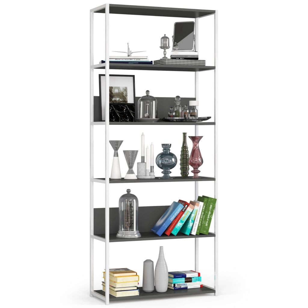 Scaffale stilo loft con ripiani in legno 80 cm Bianca 80 cm inserto frontale Grigio 80x32x192 cm