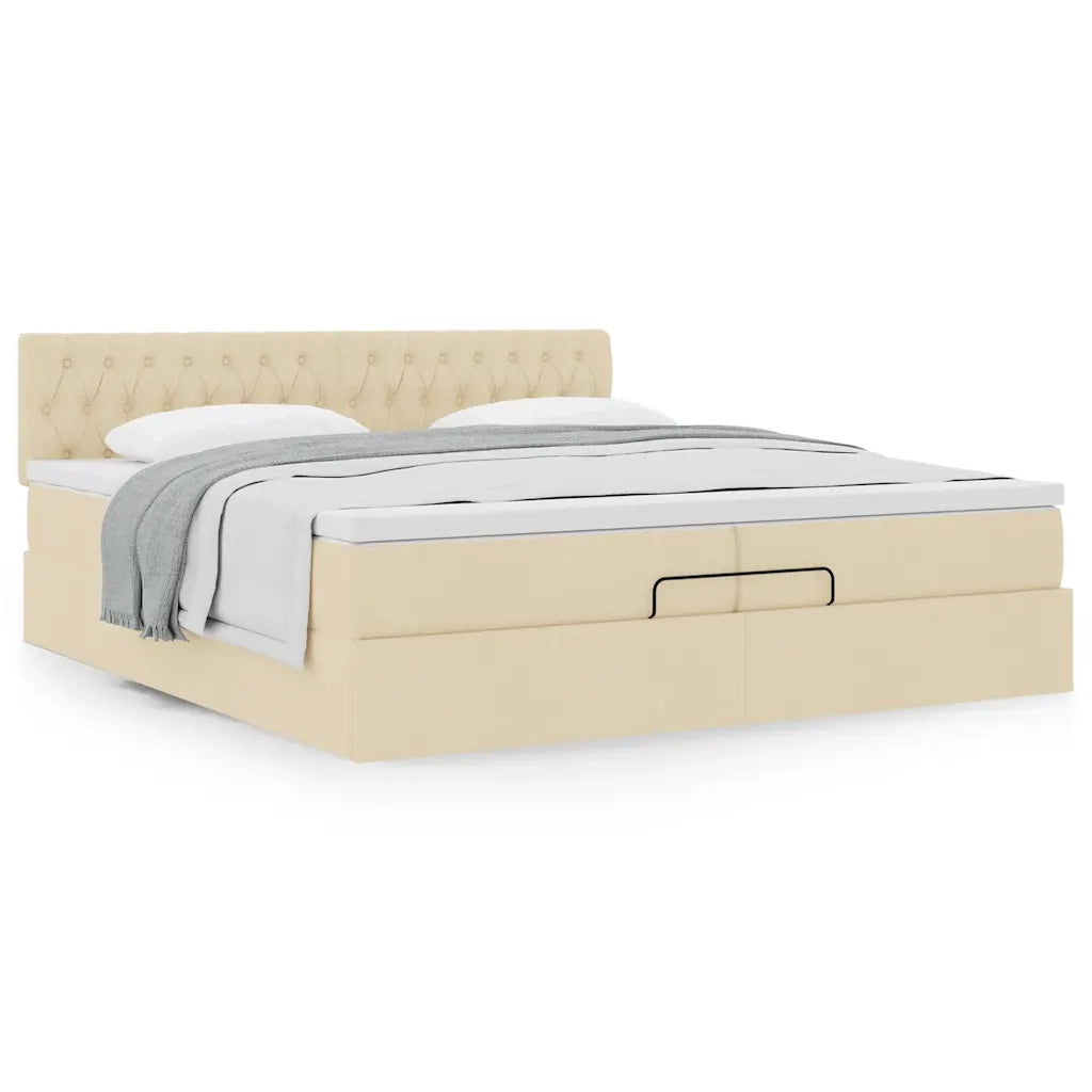 Struttura Letto Pouf con Materasso Crema 200x200cm in Tessuto 3311572