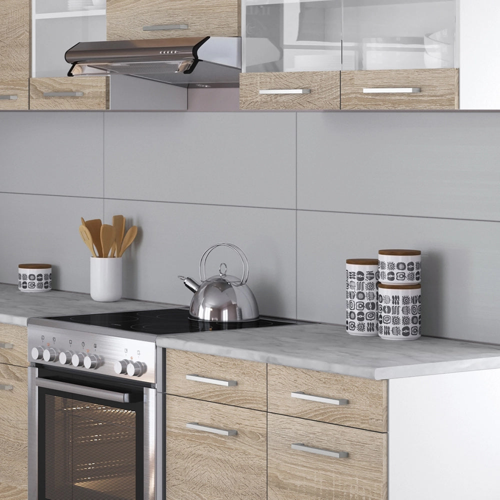 Vicco Cucina ad angolo Bianco/Sonoma 267 x 167 cm , PL Marmo con striscia LED