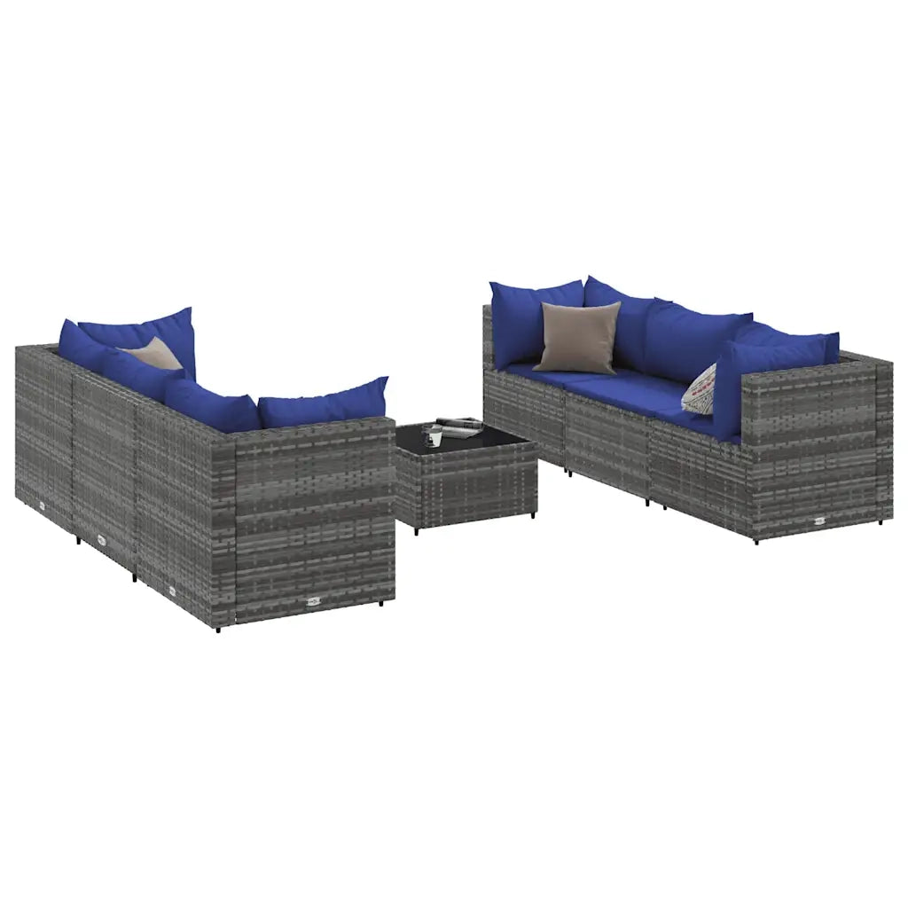 Set Divani da Giardino 7 pz con Cuscini in Polyrattan Grigio