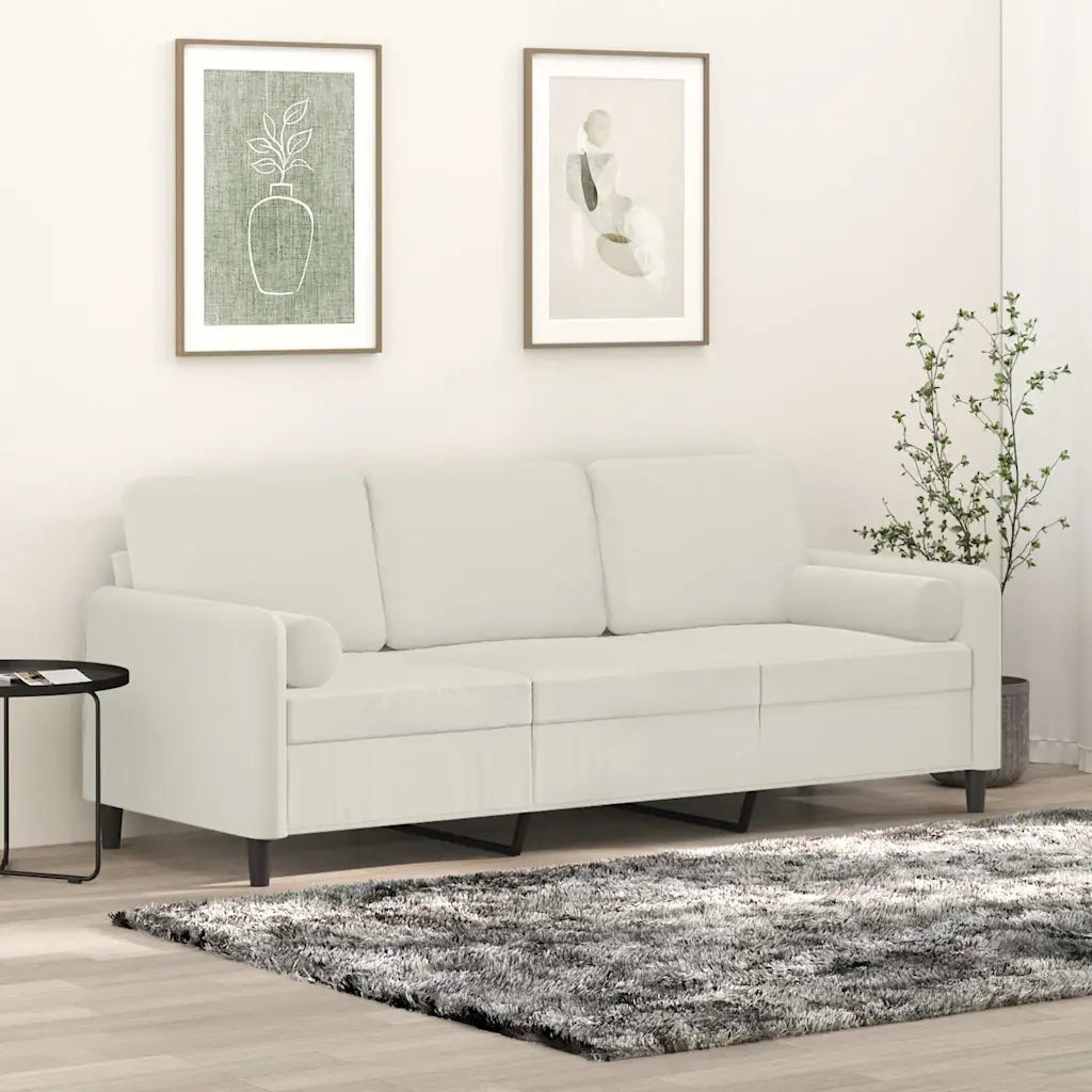 Divano a 3 Posti con Cuscini Crema 180 cm in Velluto 3200899