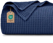 Wafeldeken in cotone 100% 150x200cm, leggero e respirante, ideale per l'estate - certificato Oeko-TEX - qualità da hotel - adatto per divano, letto, colore blu marino