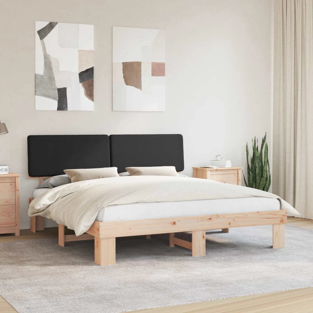 Letto con Testiera Rivestita Nero 200 x 200 cm Pino massello