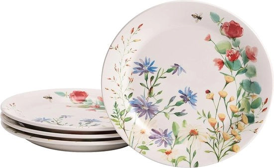 Piatti di Ceramica Provence, 22 cm, Set da 4, Insalata, Antipasto, Resistenti a Microonde e Lavastoviglie.