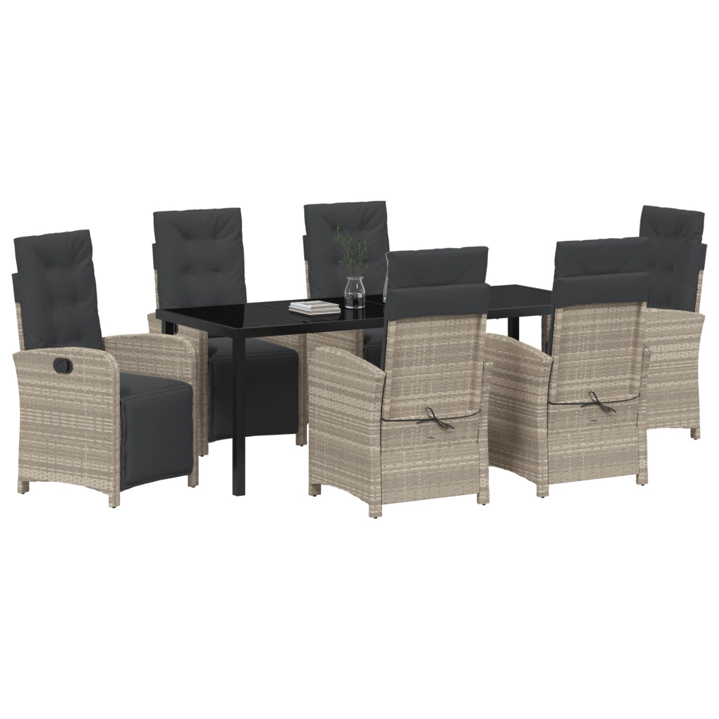 Set da pranzo da giardino  a 7 pezzi con cuscini Grigio chiaro Polyrattan