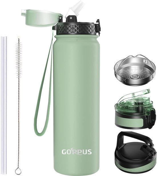 Termos 1L/32oz con imbuto, doppia parete di acciaio inossidabile, bottiglia da 1 litro isolata, bottiglia sportiva impermeabile, bottiglia di acqua con gas, bottiglie da bere, bottiglia di acqua BPA libera