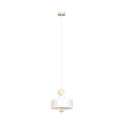 Sospensione 1 Luce Zhurong In Acciaio Bianco E Legno Naturale