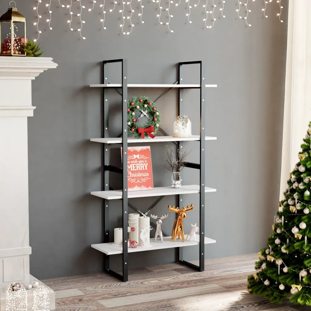 Libreria a 4 Ripiani-Scaffale per Libri-Mobile di Stoccaggio Bianca 80x30x140 cm in Legno Multistrato