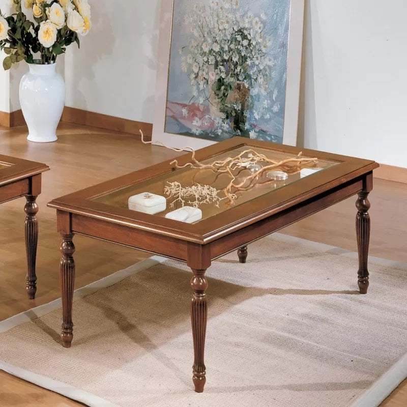 Tavolino bacheca ribalta rettangolare vetro legno bassano 100x50x48 - Mobili 2G