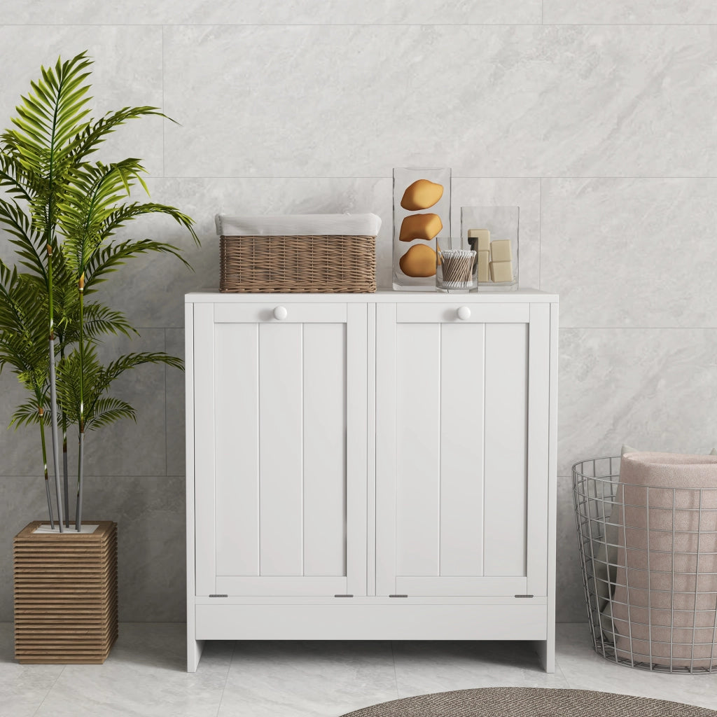 Armadio per biancheria sporca con 2 cestini ¨C zephmum ¨C 66x33x68 cm bianco