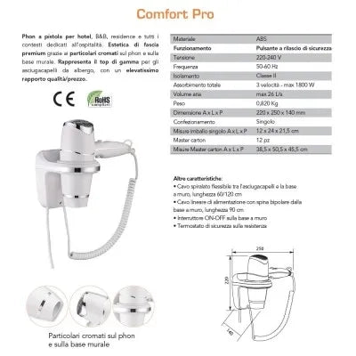Asciugacapelli phon a pistola 1800W bianco