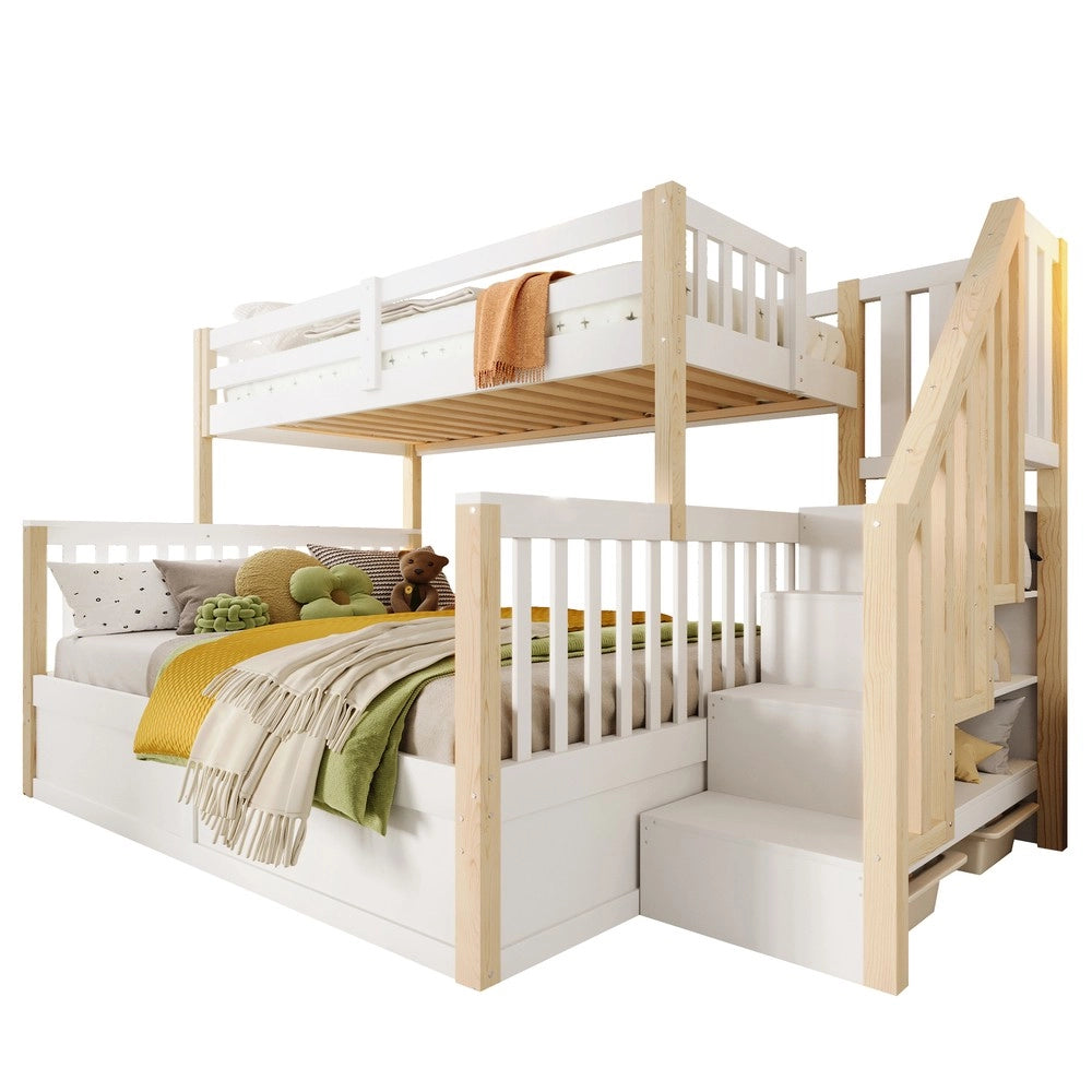 Letto a Castello 90x200 e 140x200 con Contenitore ¨C Xylo ¨C Bianco e Naturale