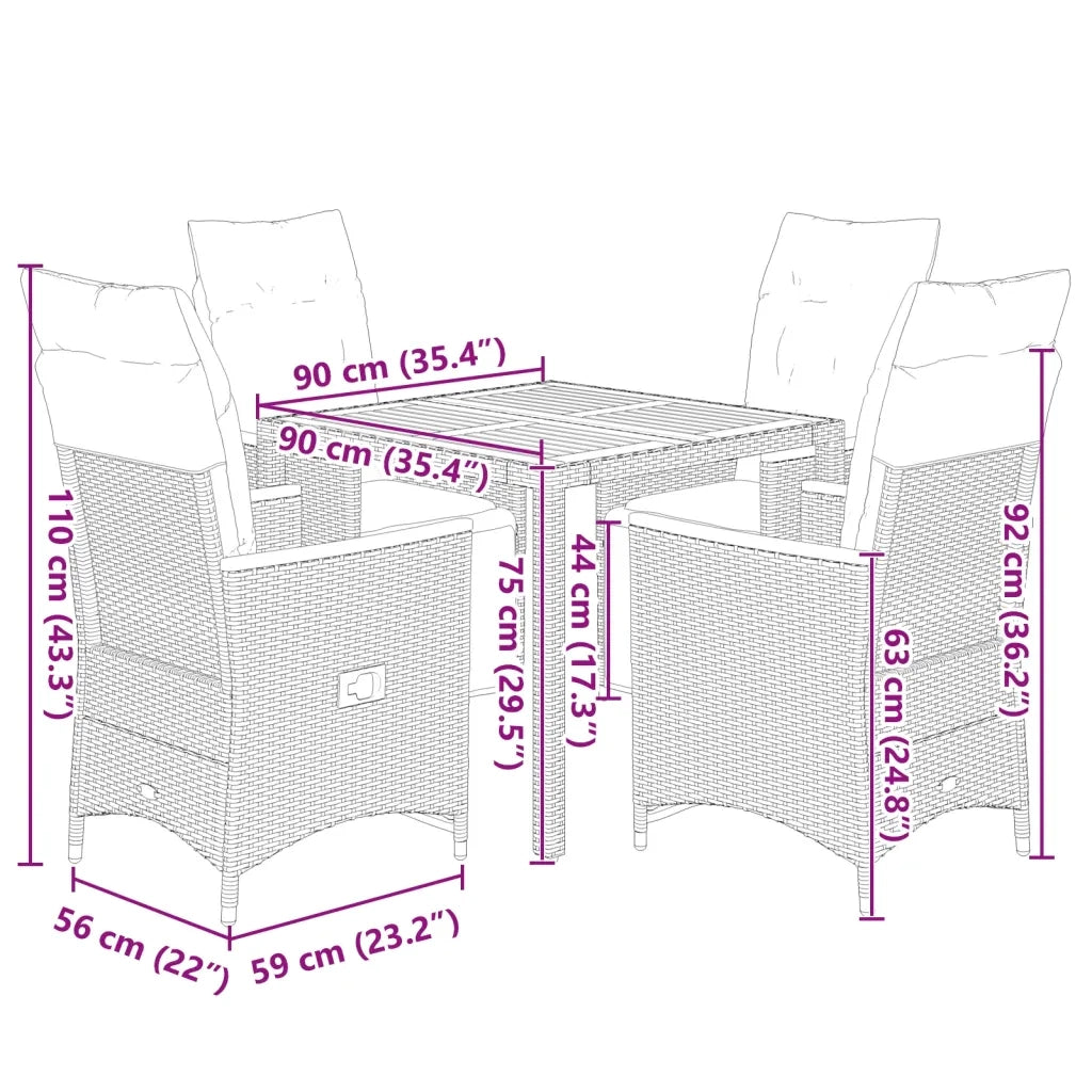 Set Bistrò da Giardino 5 pz con Cuscini in Polyrattan Nero