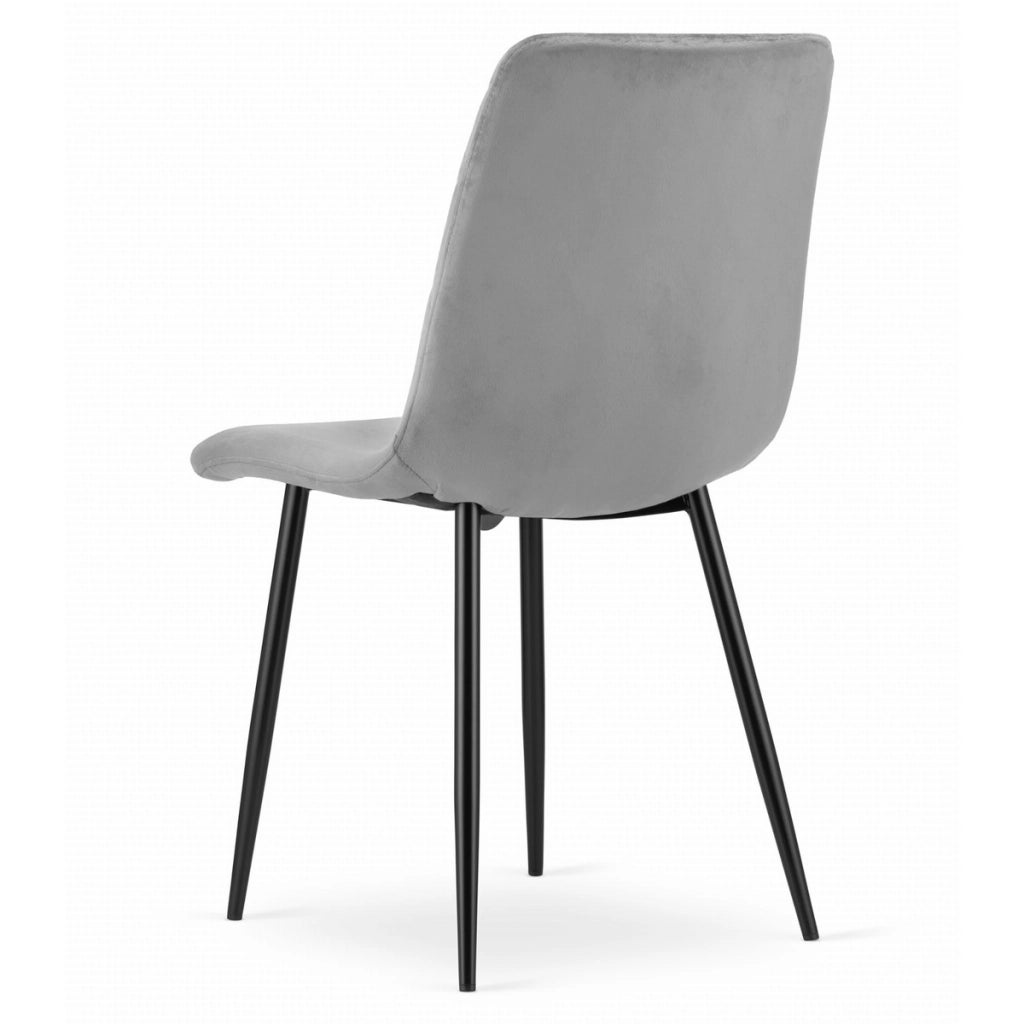 Set di 4 Sedie Turin in Velluto Grigio e Metallo