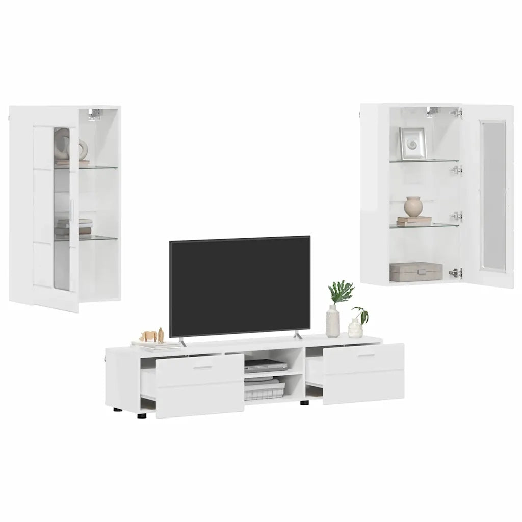 Set mobile TV con porta FLORIN Bianco Lucido Legno multistrato