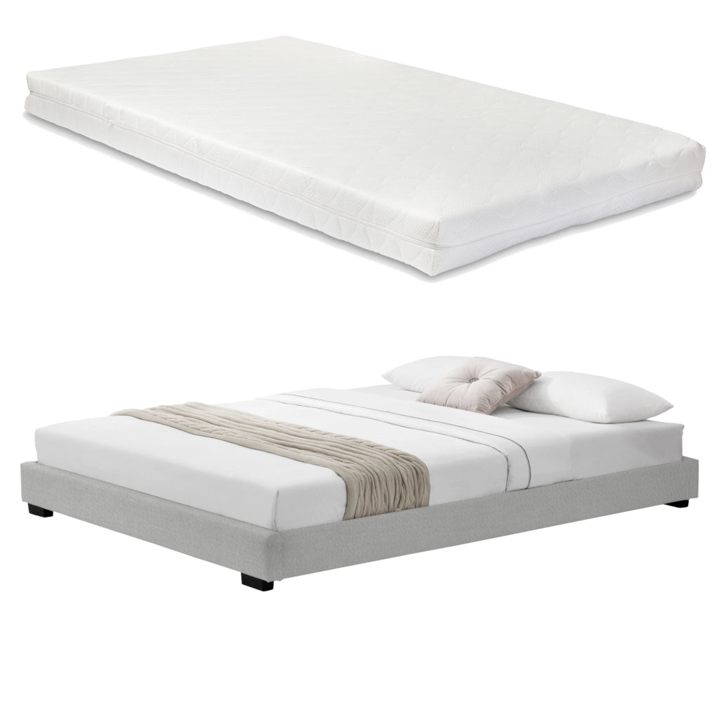 Corium Struttura Letto Imbottito con Materasso a Schiuma Fredda 140 x 200 cm Letto 1 piazza e mezza con Rivestimento in Similpelle con Materasso Anallergico - Bianco