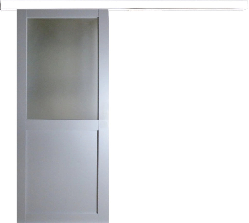 Porta scorrevole Athena Style Atelier En Enrobe Gris Clair Largeur 73 + Rail Alu Bandeau blanc