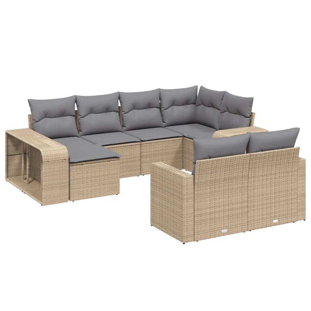 Set Divano da Giardino 10 pz con Cuscini Beige in Polyrattan 3261289