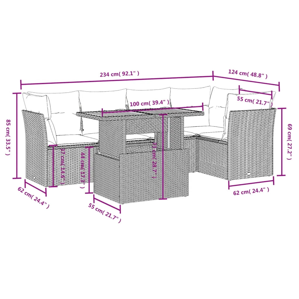 Set Divano da Giardino 5 pz con Cuscini Grigio in Polyrattan