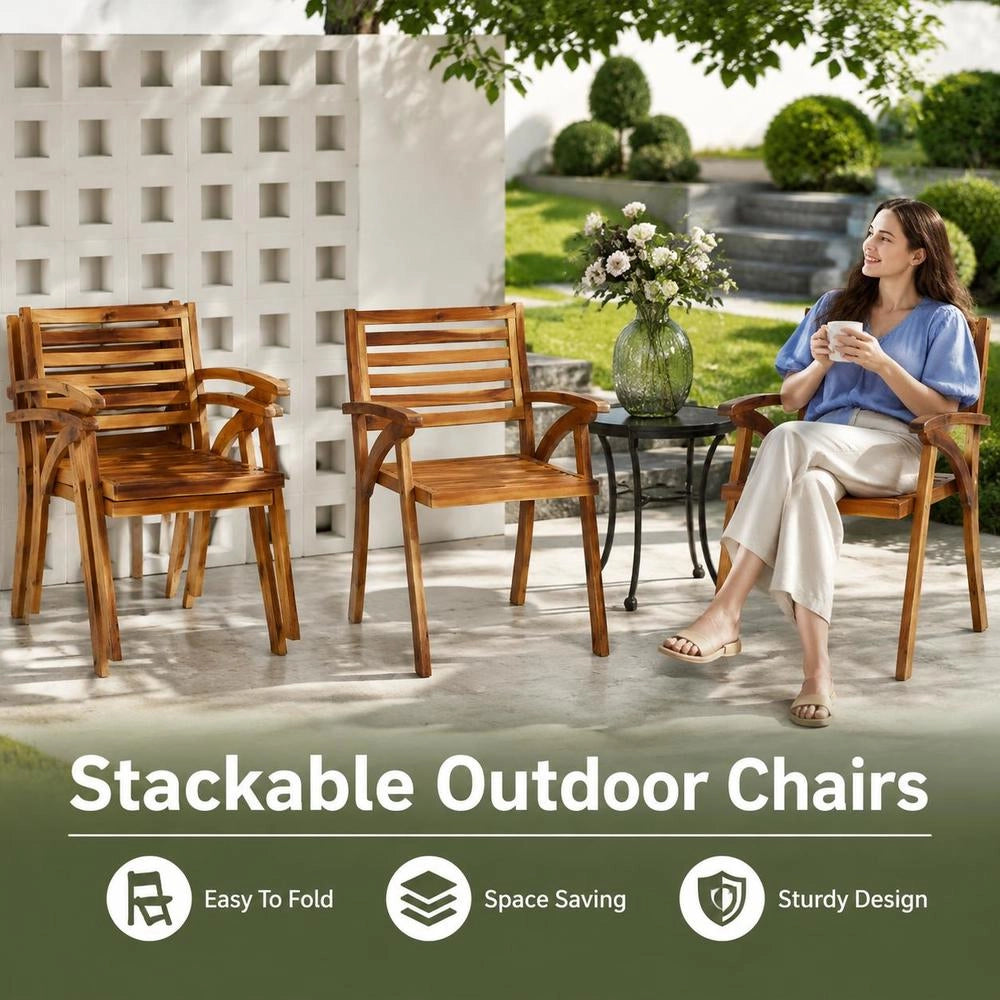 Garden Chairs, 3 Pieces, Solid Acacia Wood