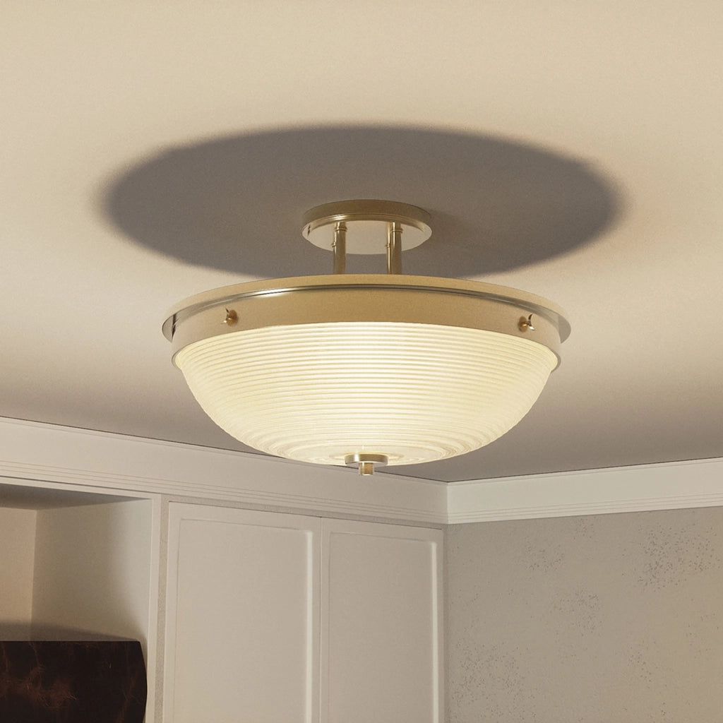 Lampada A Soffitto Contemporanea Mantle Vetro Ottone Anticato 2 Luci E27