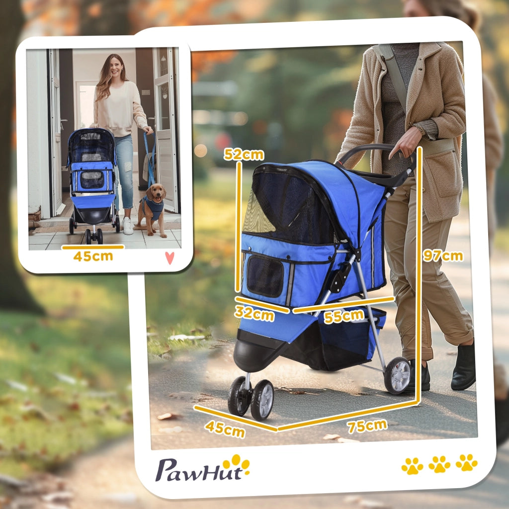 Carrello per Cani Piccoli con Cestello ¨C zephmum ¨C 75x45x97 cm Blu