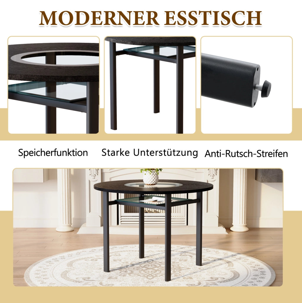 Set tavolo da pranzo rotondo Ø100 cm con sedie, MDF e vetro, nero