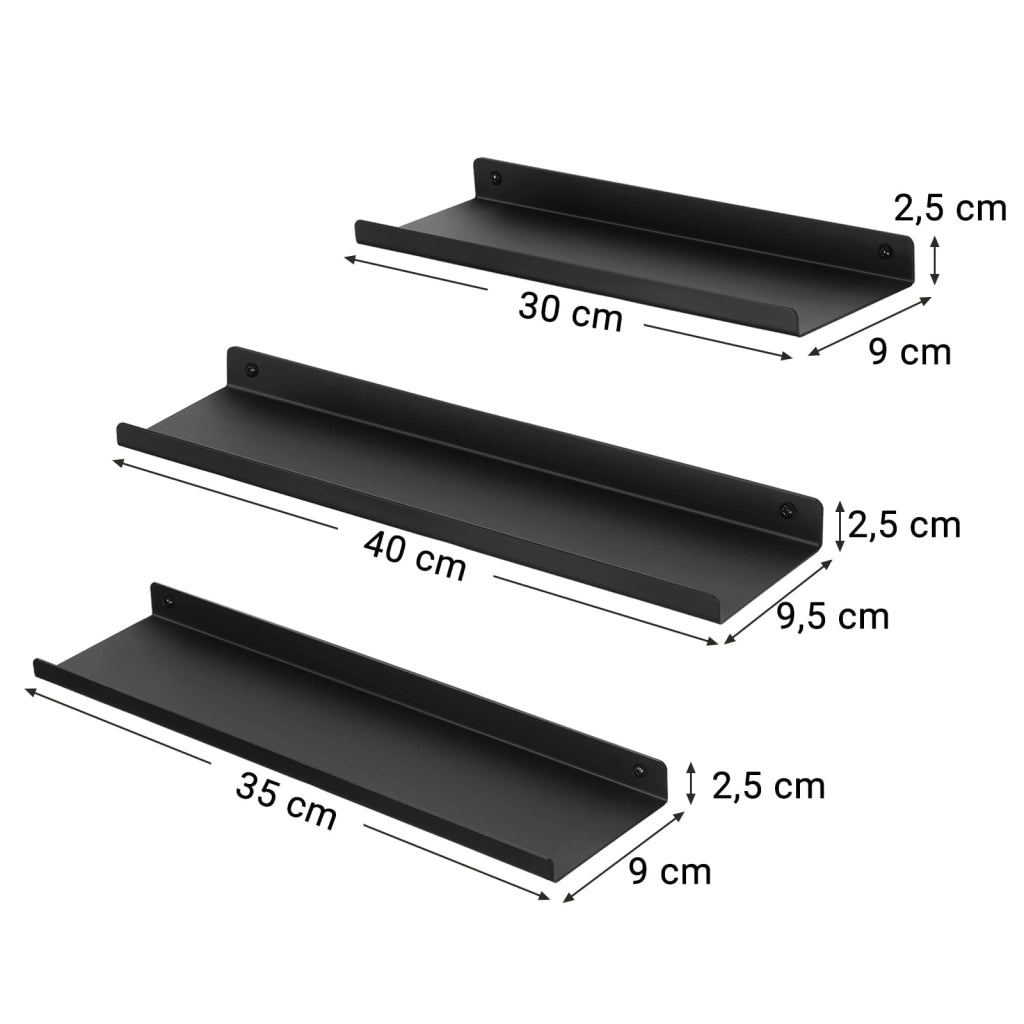 Mensole da parete in metallo nero VALORA per soggiorno, ufficio, camera da letto - LFS12BK x3