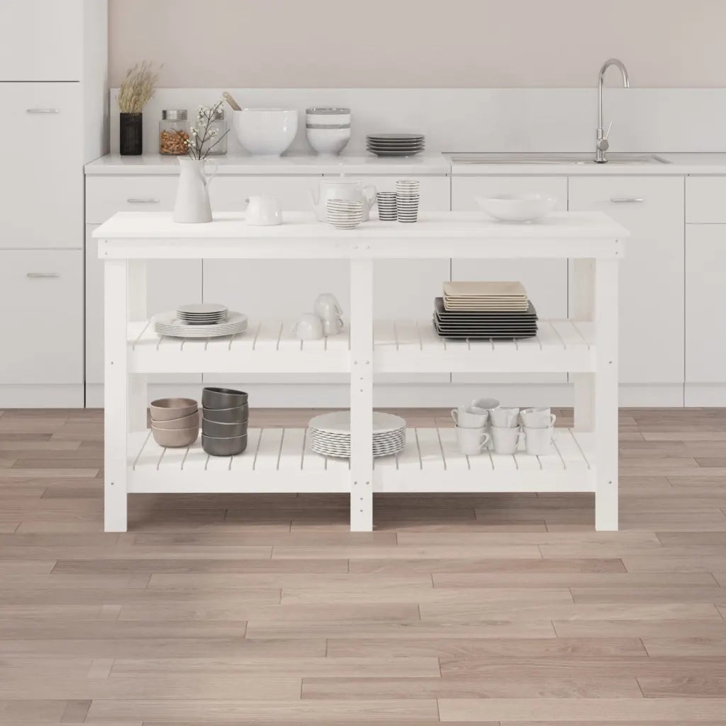 Banco da Lavoro Bianco 142,5x50x80 cm in Legno Massello di Pino CFW7951172